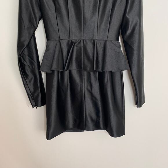 Rotate Annie Frill Trim Satin Black Mini Dress Womens New US 2 - Picture 6 of 16